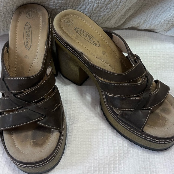 Vintage 90's Y2K Lower East Side Brown Chunky Platform Slides Sandals Size 8.5 - Picture 7 of 16